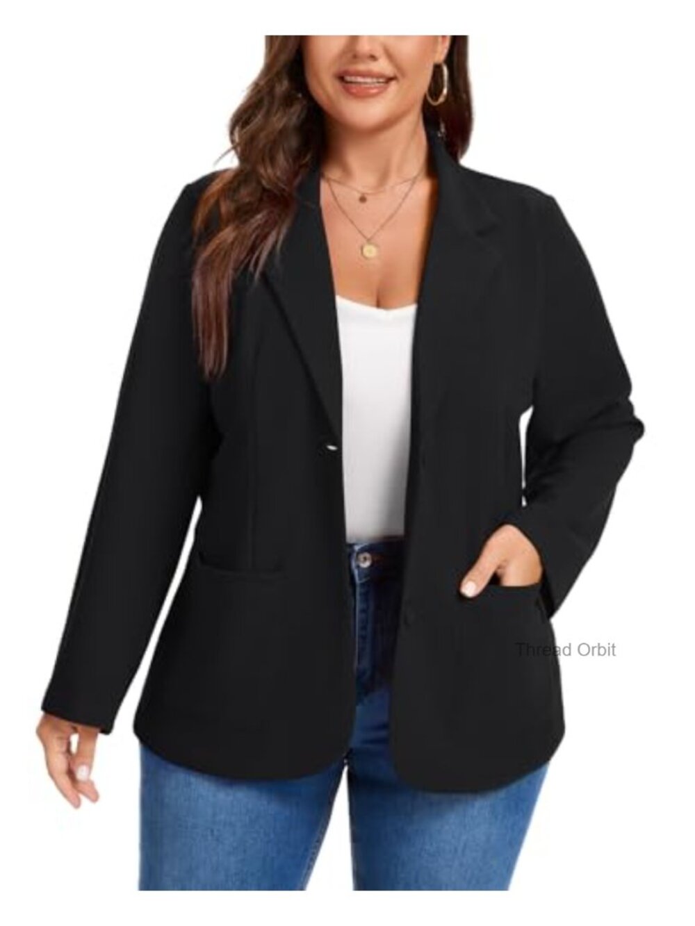 Plus Size Blazer Button Front Notched Lapel Long Sleeve Work Office Suit Jacket